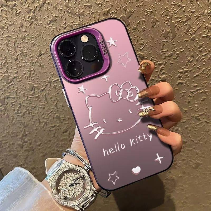 Sanrio, Pink Silvery Line Hello Kitty Colorful Pattern Phone Case Compatible with iPhone 7/8/SE2/SE3/7PLUS/8PLUS/X/XS/XR/XSMAX/11/11PRO/11PROMAX/12/12PRO/12PROMAX/13/13PRO/13PROMAX/14/14PRO/14PROMAX/14PLUS/15/15PRO/15PROMAX/1